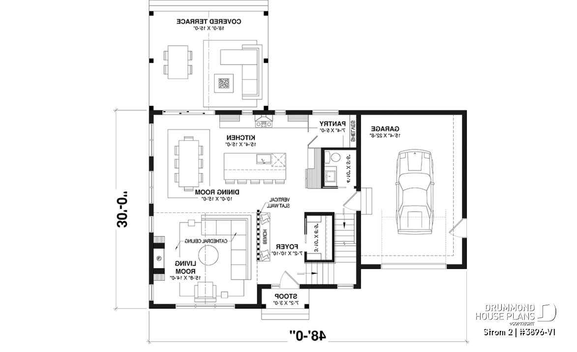 1st level - Farmhouse home plan with a versatile layout offering 3 to 6 bedrooms, optional finished basement and a covered - Strom 2