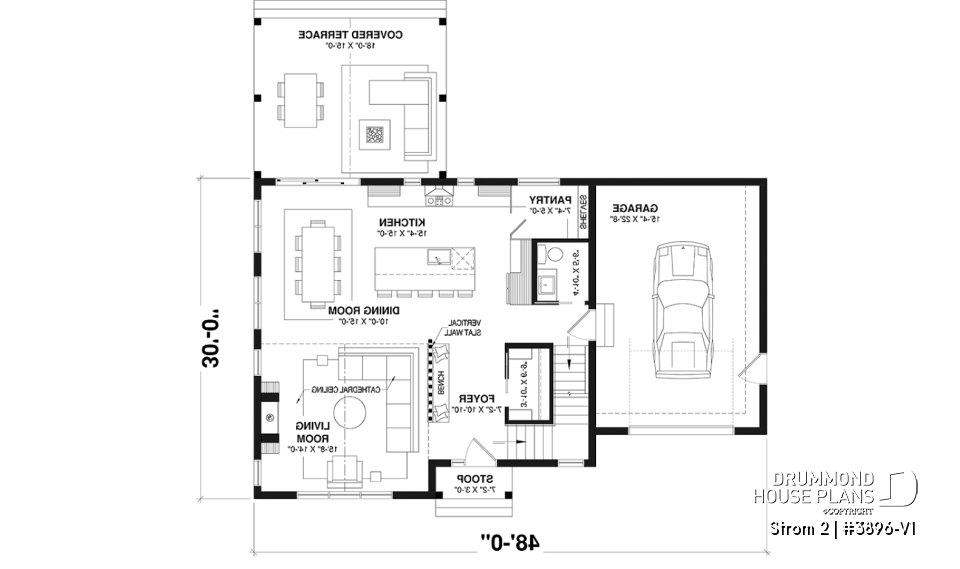 1st level - Farmhouse home plan with a versatile layout offering 3 to 6 bedrooms, optional finished basement and a covered - Strom 2