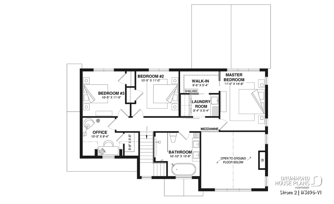 2nd level - Farmhouse home plan with a versatile layout offering 3 to 6 bedrooms, optional finished basement and a covered - Strom 2