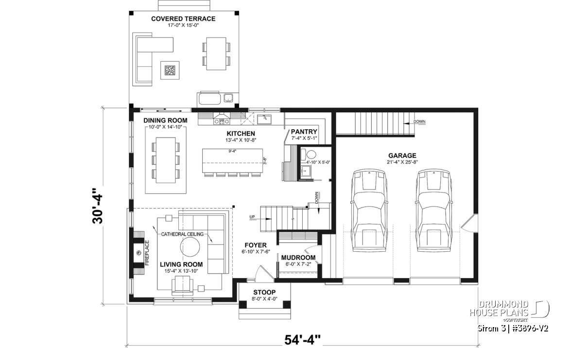 1st level - Modern farmhouse two-story house plan with 3 to 4 bedrooms, optional finished basement and double garage - Strom 3