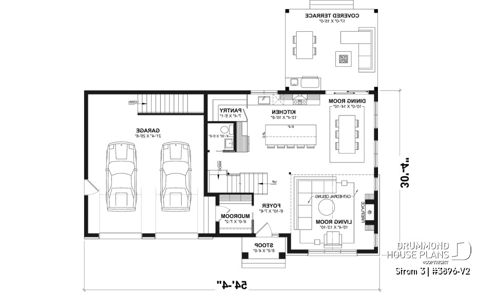 1st level - Modern farmhouse two-story house plan with 3 to 4 bedrooms, optional finished basement and double garage - Strom 3