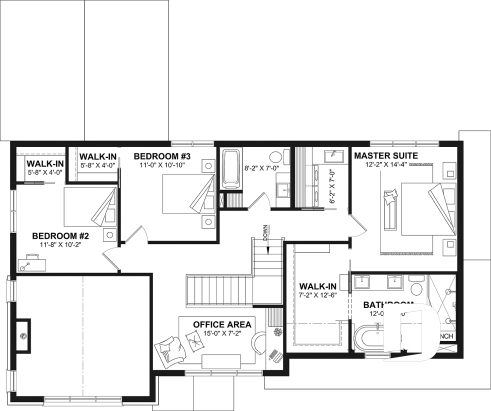2nd level - Modern farmhouse two-story house plan with 3 to 4 bedrooms, optional finished basement and double garage - Strom 3