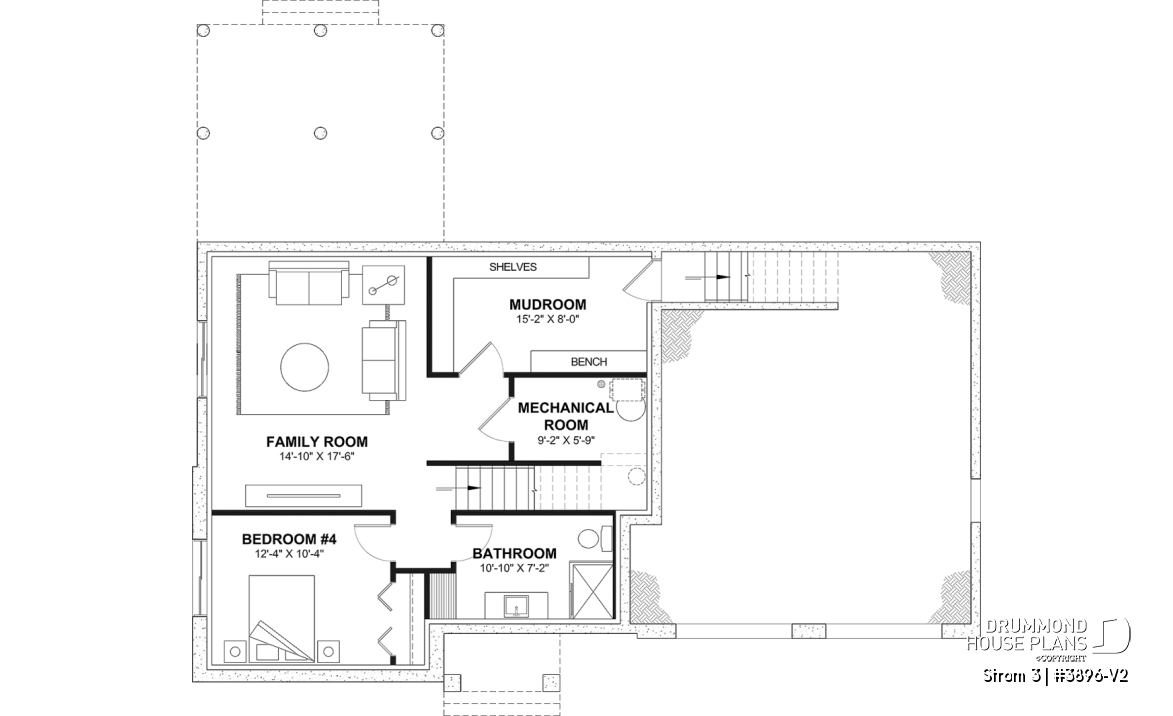 Finished basement (Optional $) - Modern farmhouse two-story house plan with 3 to 4 bedrooms, optional finished basement and double garage - Strom 3