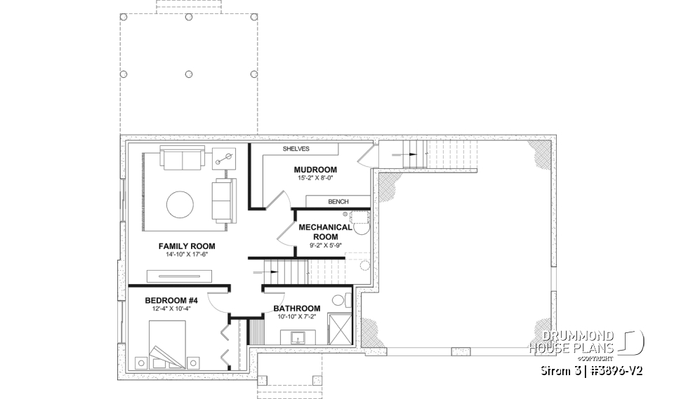 Finished basement (Optional $) - Modern farmhouse two-story house plan with 3 to 4 bedrooms, optional finished basement and double garage - Strom 3