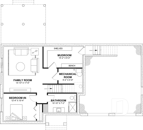Finished basement (Optional $) - Modern farmhouse two-story house plan with 3 to 4 bedrooms, optional finished basement and double garage - Strom 3