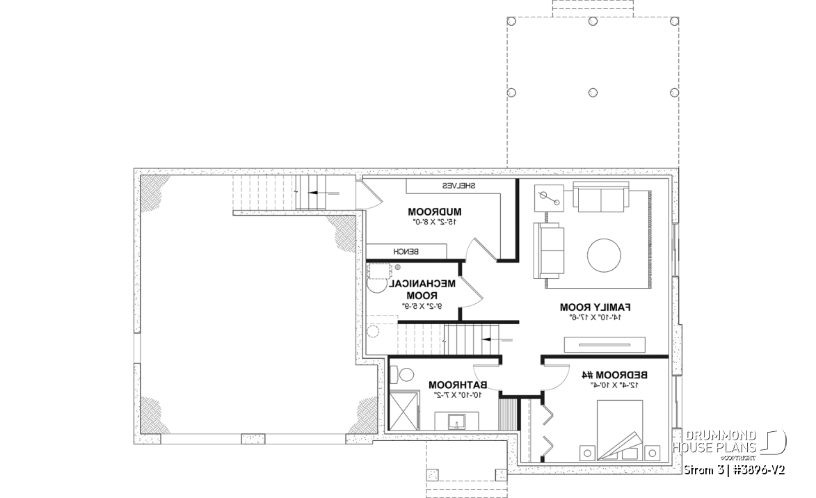 Finished basement (Optional $) - Modern farmhouse two-story house plan with 3 to 4 bedrooms, optional finished basement and double garage - Strom 3