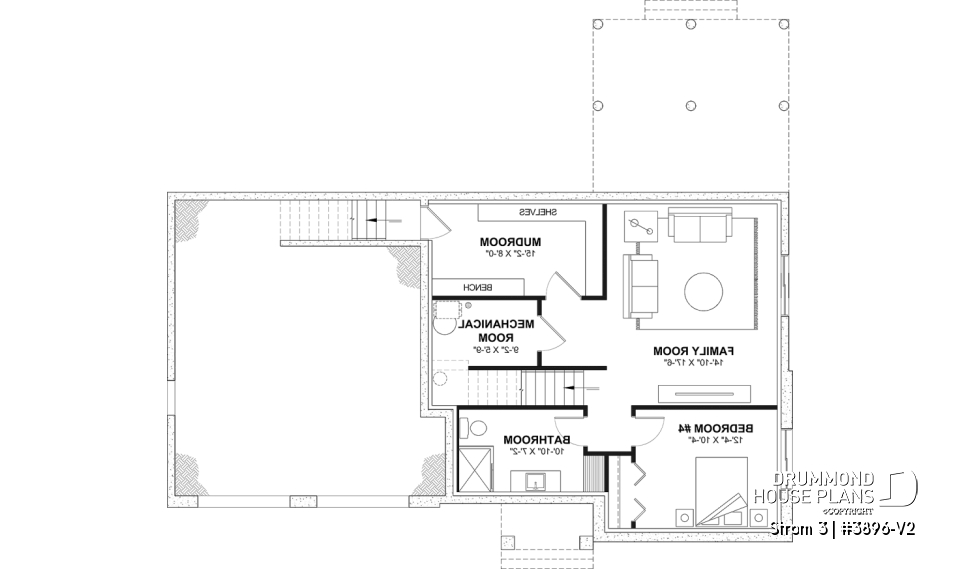 Finished basement (Optional $) - Modern farmhouse two-story house plan with 3 to 4 bedrooms, optional finished basement and double garage - Strom 3