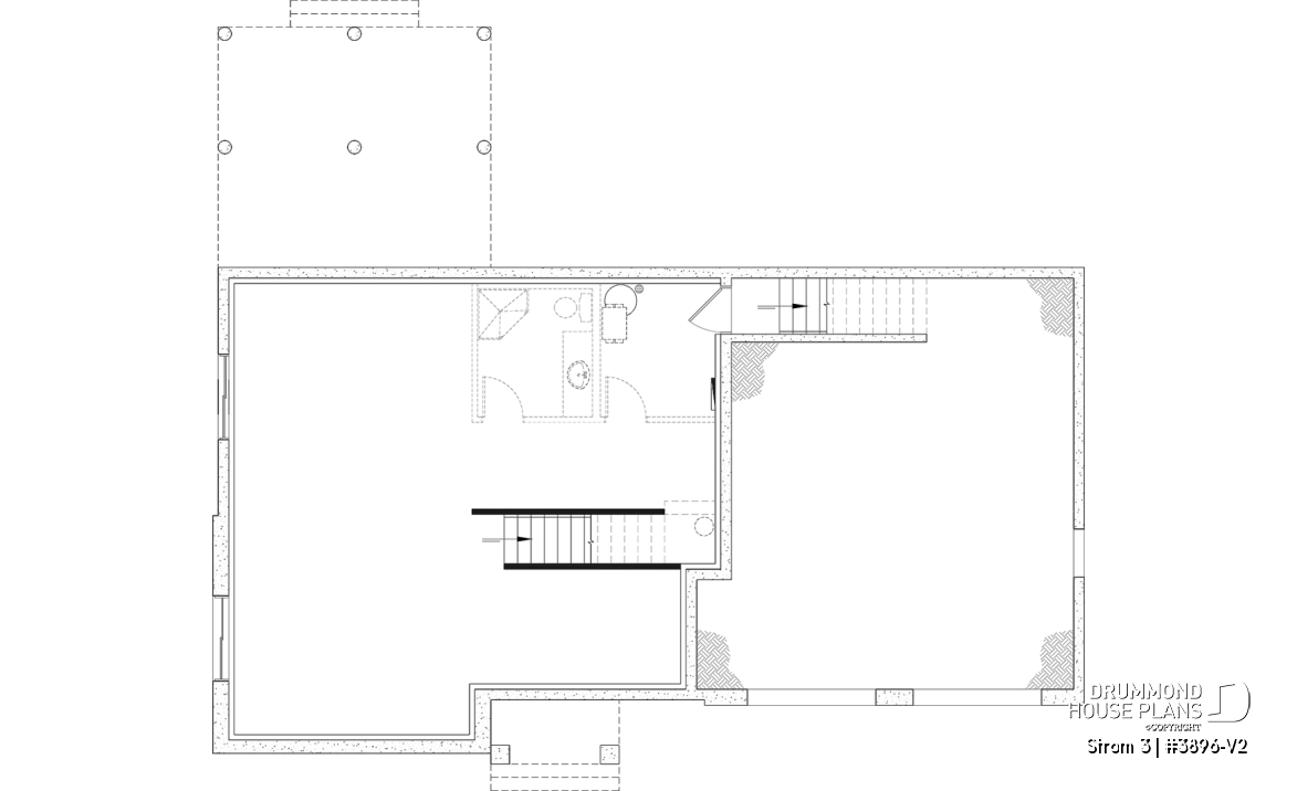 Unfinished basement - Modern farmhouse two-story house plan with 3 to 4 bedrooms, optional finished basement and double garage - Strom 3