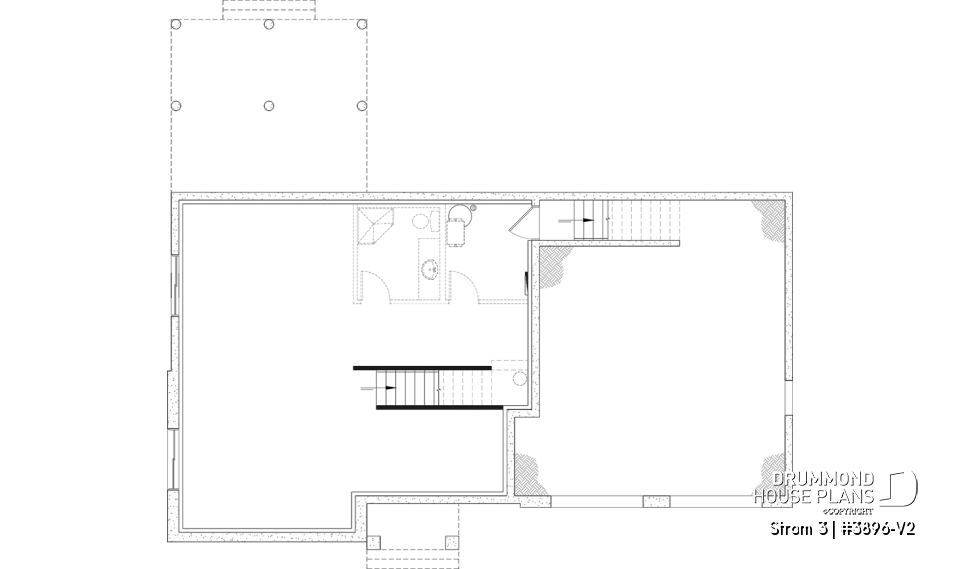 Unfinished basement - Modern farmhouse two-story house plan with 3 to 4 bedrooms, optional finished basement and double garage - Strom 3