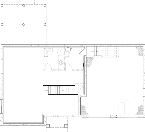 Unfinished basement - Modern farmhouse two-story house plan with 3 to 4 bedrooms, optional finished basement and double garage - Strom 3