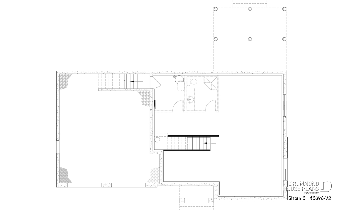 Unfinished basement - Modern farmhouse two-story house plan with 3 to 4 bedrooms, optional finished basement and double garage - Strom 3