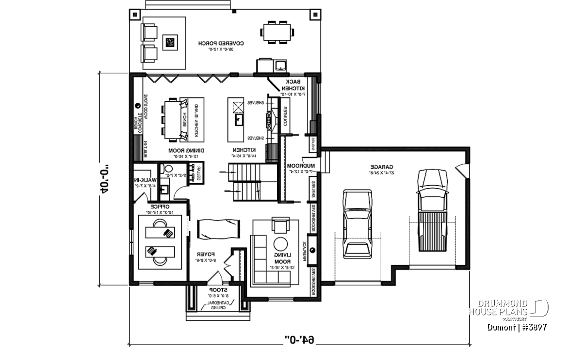 1st level - 3 to 6 bedrooms Modern Scandinavian house plan, large master suite with private balcony, pantry, den - Dumont