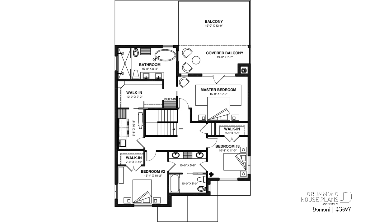 2nd level - 3 to 6 bedrooms Modern Scandinavian house plan, large master suite with private balcony, pantry, den - Dumont