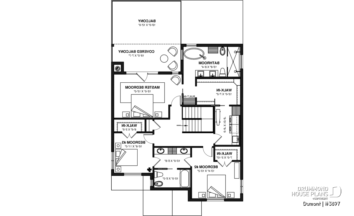 2nd level - 3 to 6 bedrooms Modern Scandinavian house plan, large master suite with private balcony, pantry, den - Dumont