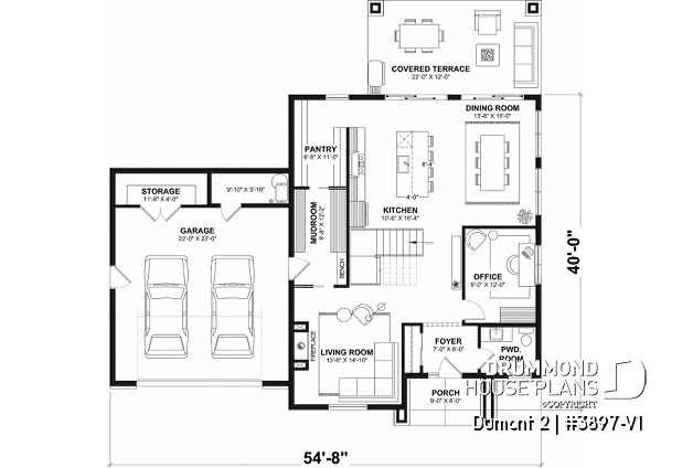 1st level - Modern Farmhouse Plan featuring 3 Bedrooms plus Office, Fireplace, Walk-In Pantry and More! - Dumont 2