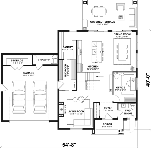 1st level - Modern Farmhouse Plan featuring 3 Bedrooms plus Office, Fireplace, Walk-In Pantry and More! - Dumont 2