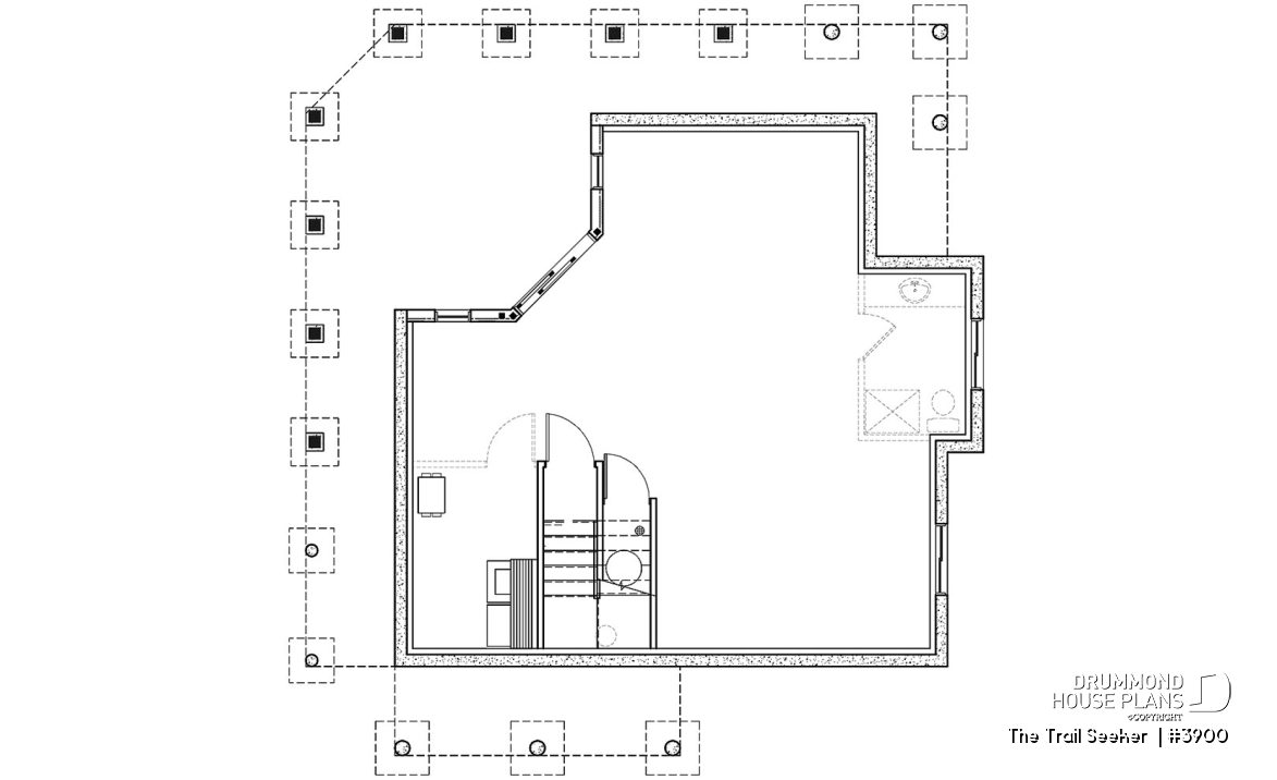 Basement - Affordable small cottage home plan, unfinished walkout (allowing for extra beds), large covered terrace - The Trail Seeker 