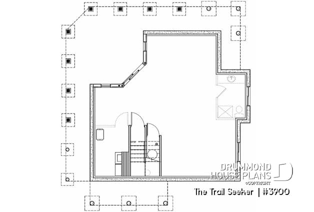 Basement - Affordable small cottage home plan, unfinished walkout (allowing for extra beds), large covered terrace - The Trail Seeker 