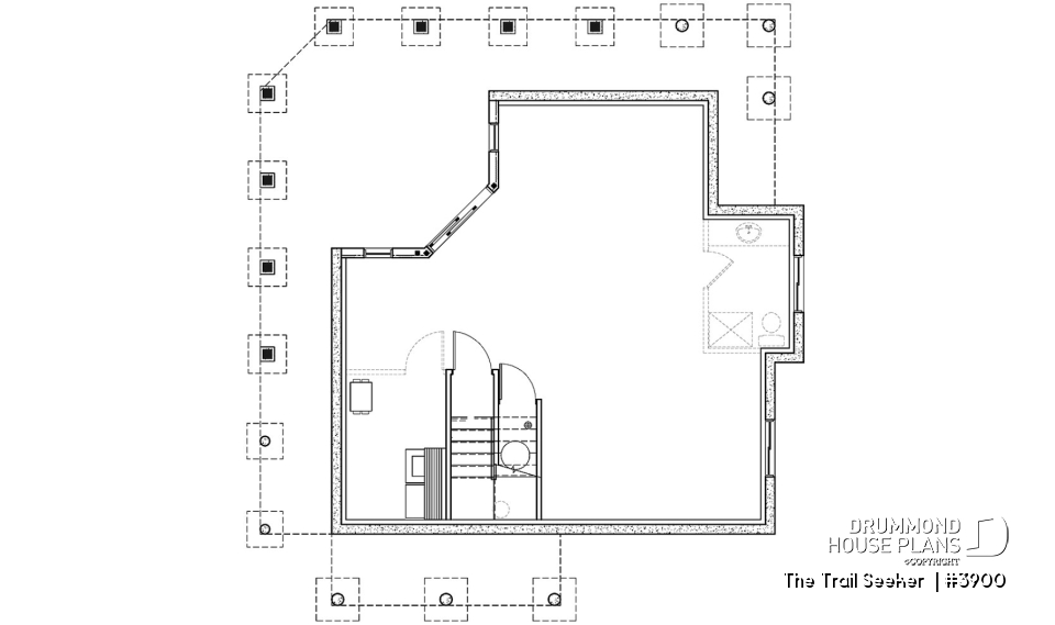 Basement - Affordable small cottage home plan, unfinished walkout (allowing for extra beds), large covered terrace - The Trail Seeker 