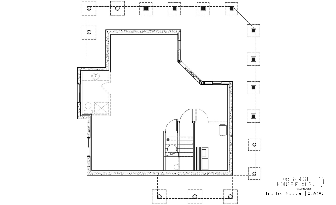 Basement - Affordable small cottage home plan, unfinished walkout (allowing for extra beds), large covered terrace - The Trail Seeker 