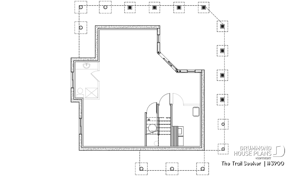 Basement - Affordable small cottage home plan, unfinished walkout (allowing for extra beds), large covered terrace - The Trail Seeker 