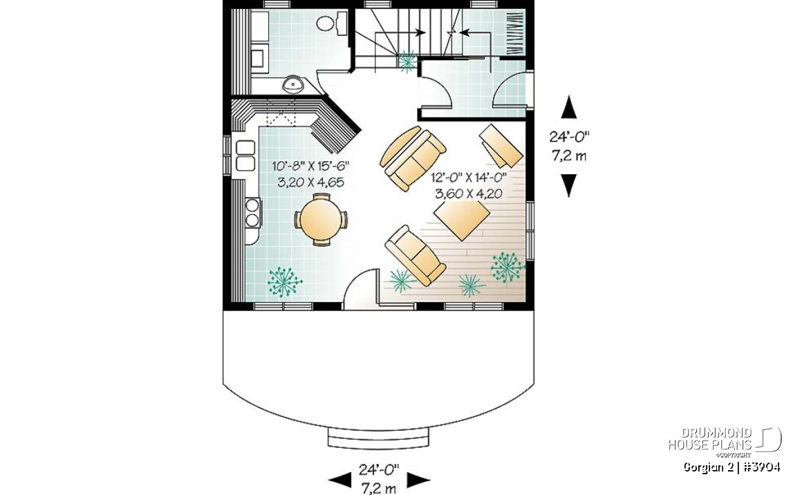 1st level - Country style cottage plan with 2 family rooms, and a master bedroom on second floor - Gorgian 2