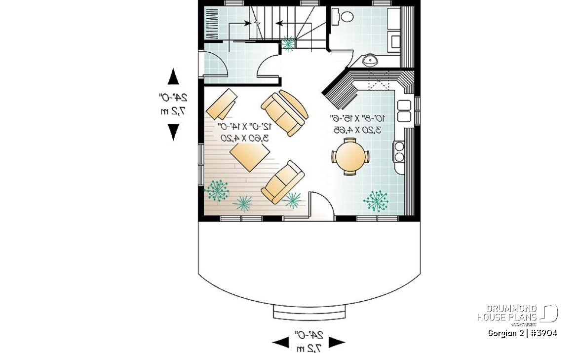 1st level - Country style cottage plan with 2 family rooms, and a master bedroom on second floor - Gorgian 2