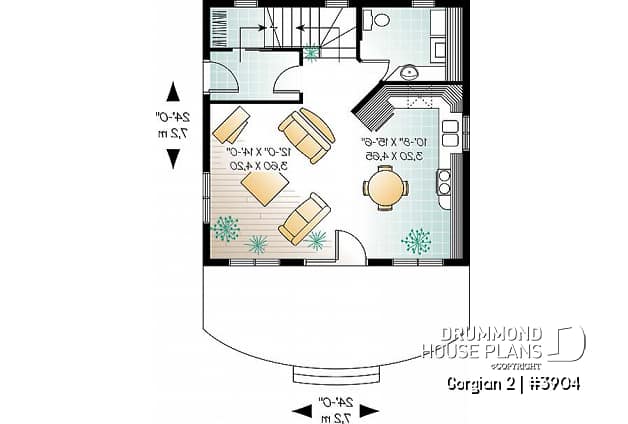 1st level - Country style cottage plan with 2 family rooms, and a master bedroom on second floor - Gorgian 2
