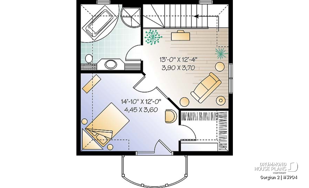 2nd level - Country style cottage plan with 2 family rooms, and a master bedroom on second floor - Gorgian 2