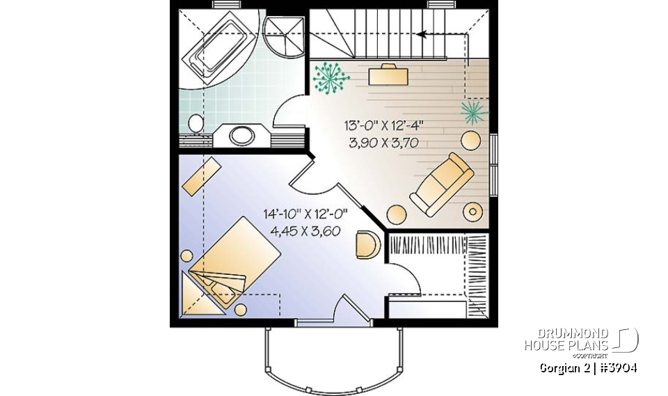 2nd level - Country style cottage plan with 2 family rooms, and a master bedroom on second floor - Gorgian 2