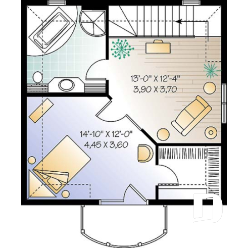 2nd level - Country style cottage plan with 2 family rooms, and a master bedroom on second floor - Gorgian 2