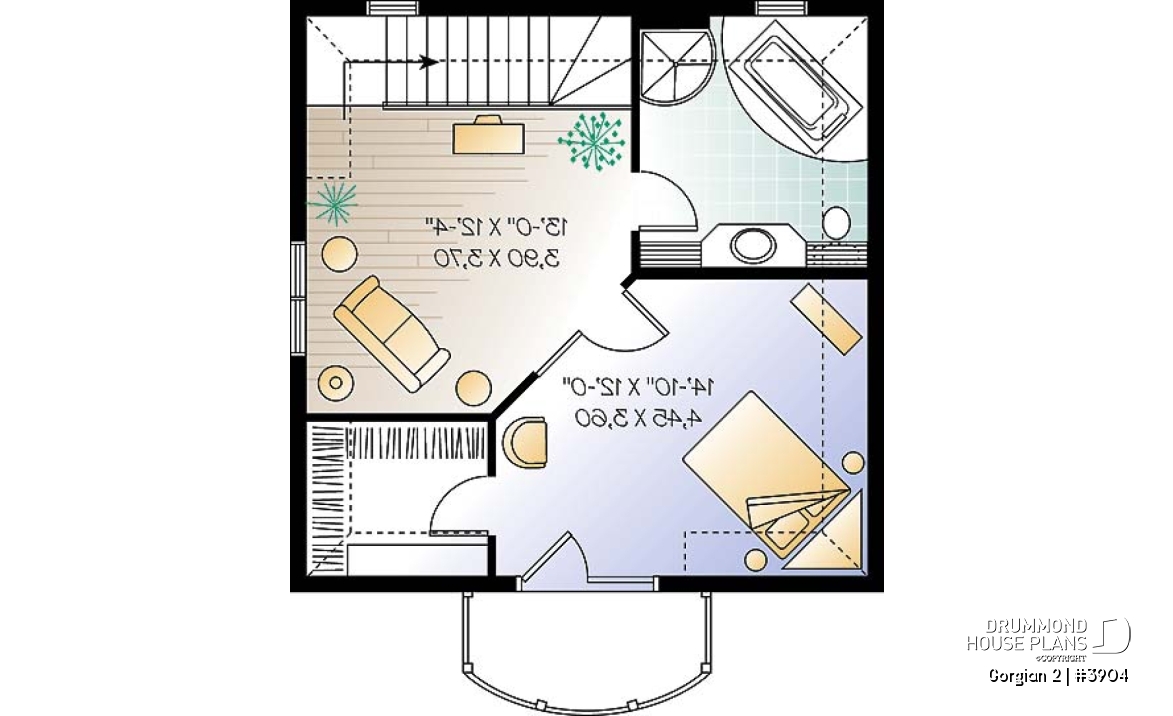 2nd level - Country style cottage plan with 2 family rooms, and a master bedroom on second floor - Gorgian 2