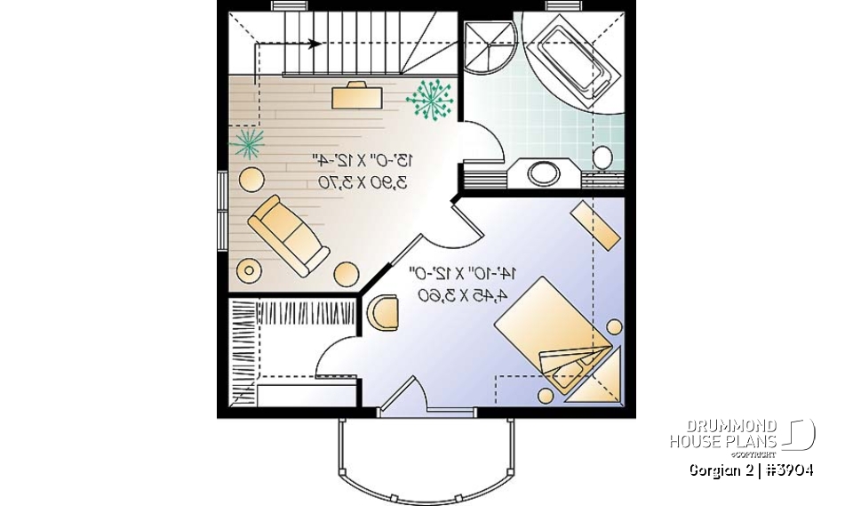2nd level - Country style cottage plan with 2 family rooms, and a master bedroom on second floor - Gorgian 2