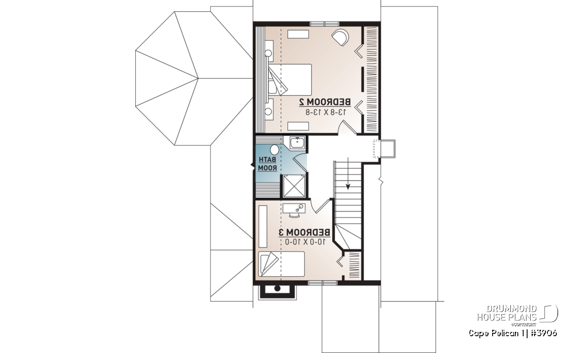 2nd level - 4-season cottage style houseplan, 3 bedrooms, 2 bathrooms, fireplace - Cape Pelican 1