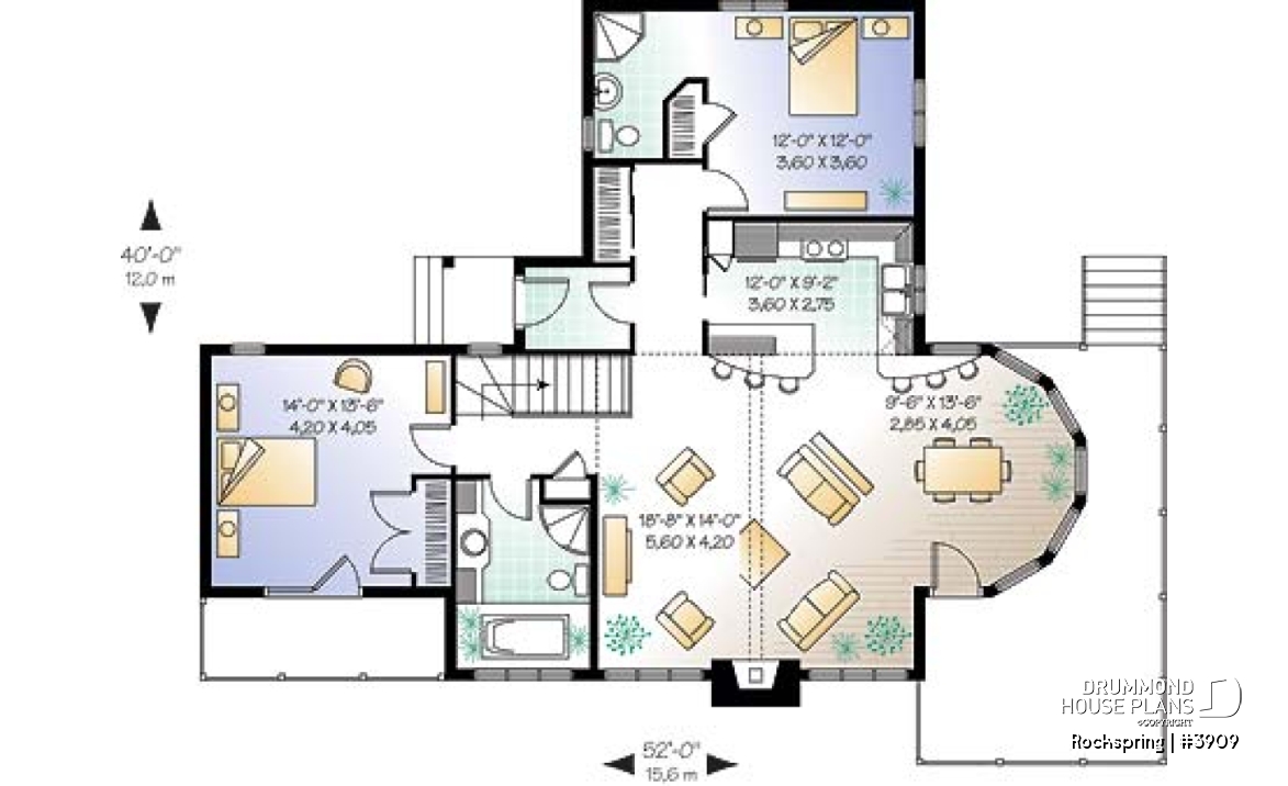 1st level - Chalet house plan with 2 bedrooms, master bedroom with private balcony, lots of natural light - Rockspring