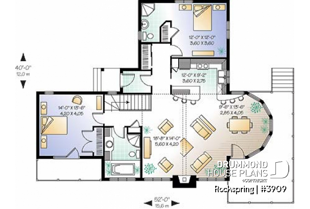 1st level - Chalet house plan with 2 bedrooms, master bedroom with private balcony, lots of natural light - Rockspring