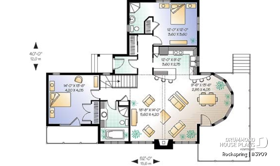 1st level - Chalet house plan with 2 bedrooms, master bedroom with private balcony, lots of natural light - Rockspring