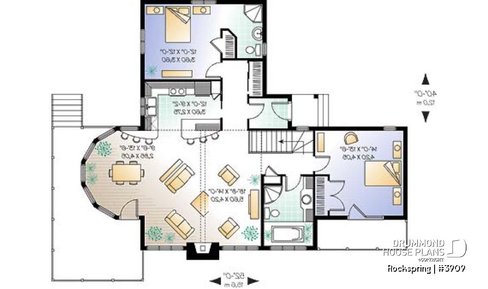 1st level - Chalet house plan with 2 bedrooms, master bedroom with private balcony, lots of natural light - Rockspring