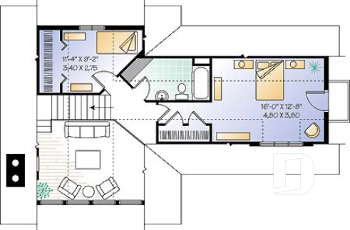 2nd level - Beautiful panoramic view house plan with cathedral ceiling, fireplace, large deck, 3 bedrooms, large master - The Treetops
