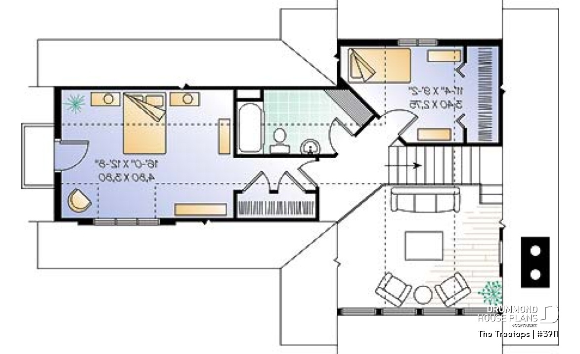 2nd level - Beautiful panoramic view house plan with cathedral ceiling, fireplace, large deck, 3 bedrooms, large master - The Treetops