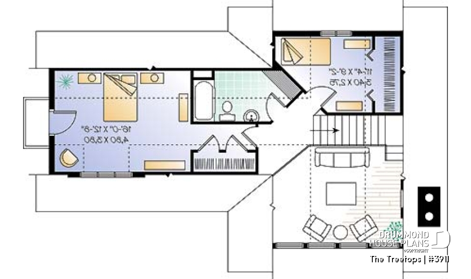 2nd level - Beautiful panoramic view house plan with cathedral ceiling, fireplace, large deck, 3 bedrooms, large master - The Treetops