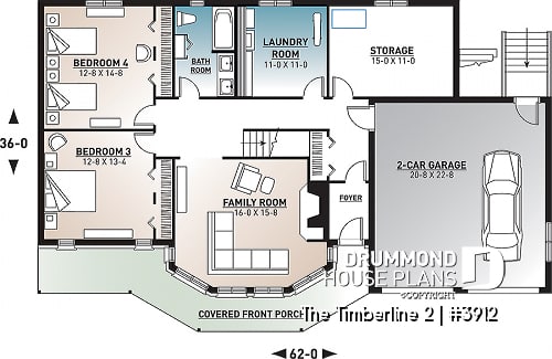 Basement - Stunning 4 beds 3 baths lake / mountain house plan, 2 fireplaces, open concept, 2-car garage, x-large deck - The Timberline 2