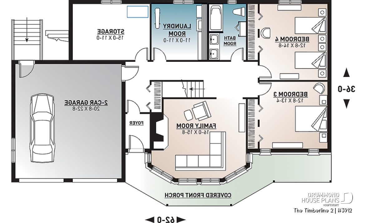 Basement - Stunning 4 beds 3 baths lake / mountain house plan, 2 fireplaces, open concept, 2-car garage, x-large deck - The Timberline 2