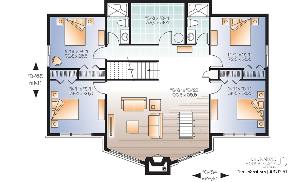 Basement - Lake chalet house plan with walkout, 5 bedrooms, 9-ft ceilings, cathedral living room and covered terrace - The Lakeshore