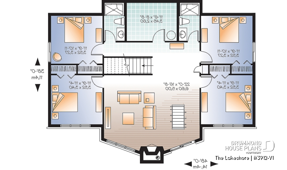 Basement - Lake chalet house plan with walkout, 5 bedrooms, 9-ft ceilings, cathedral living room and covered terrace - The Lakeshore