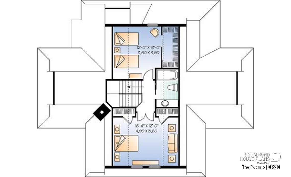2nd level - Panoramic cottage plan with x-large terrace, screened porch, fireplace in master bed, great open floor plan - The Pocono