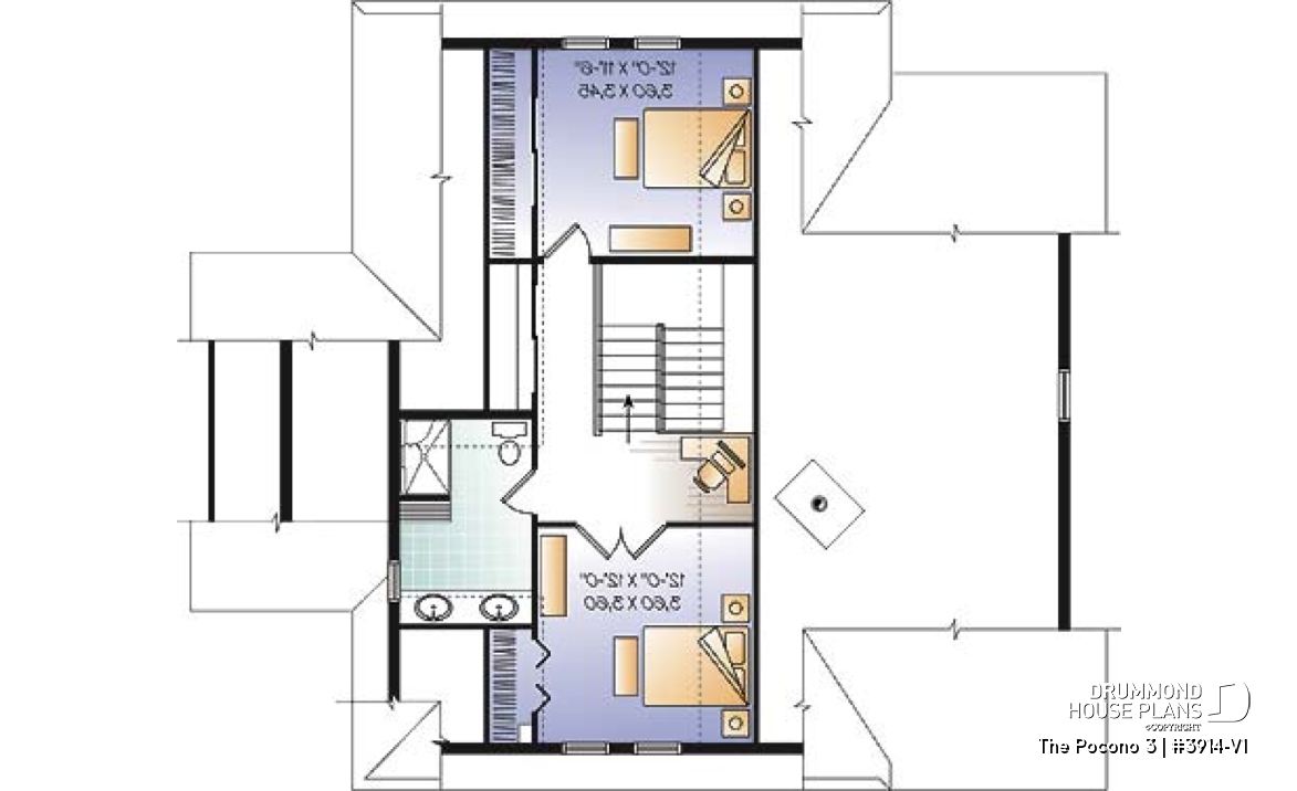 2nd level - Mountain Country cottage house plan, large master suite, fireplace, solarium, under building garage - The Pocono 3