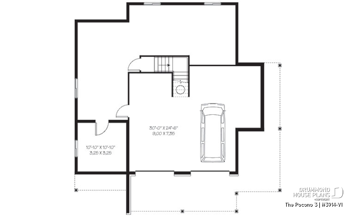 Basement - Mountain Country cottage house plan, large master suite, fireplace, solarium, under building garage - The Pocono 3