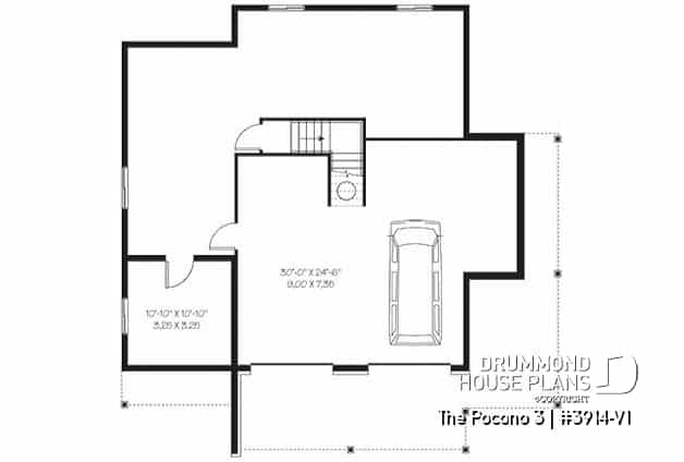 Basement - Mountain Country cottage house plan, large master suite, fireplace, solarium, under building garage - The Pocono 3