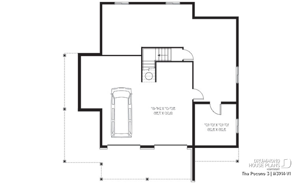 Basement - Mountain Country cottage house plan, large master suite, fireplace, solarium, under building garage - The Pocono 3
